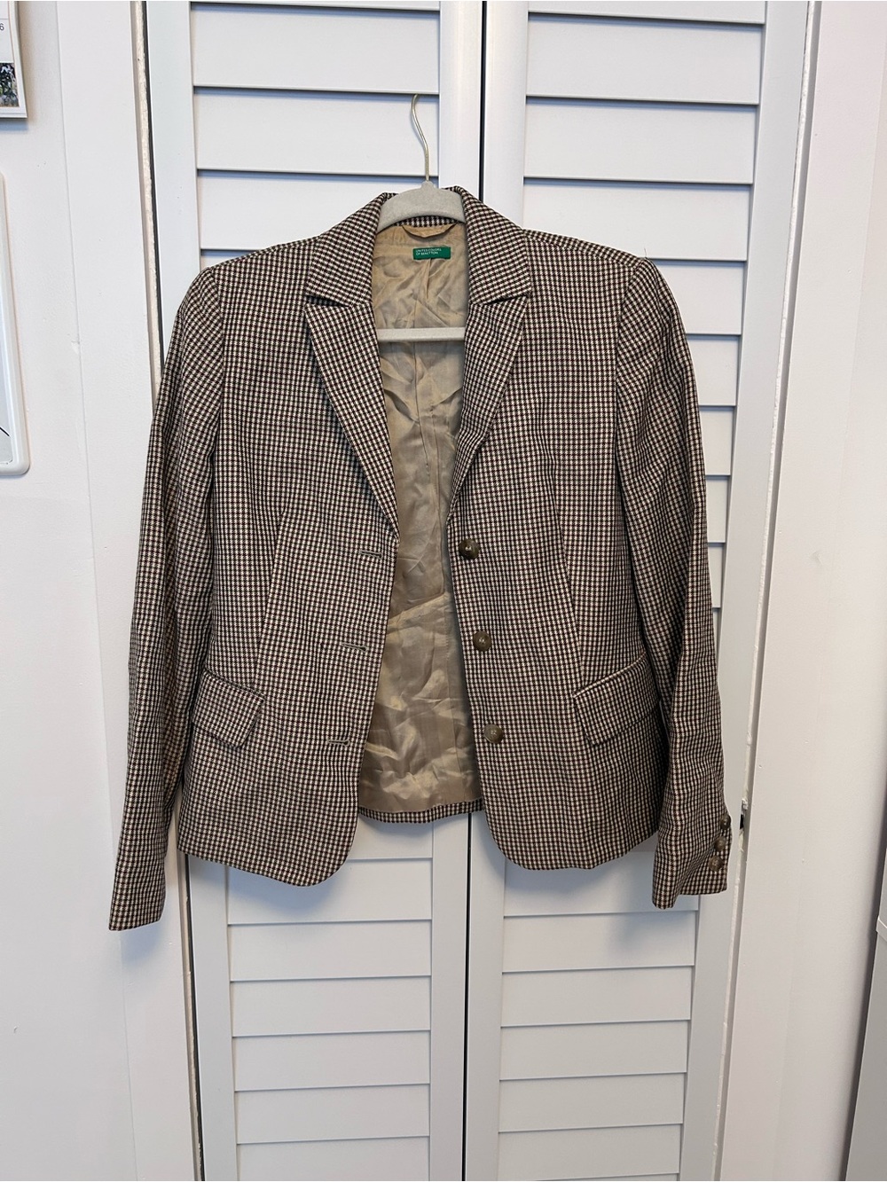 Women's Houndstooth Blazer - Brown & Cream Tailored Jacket with pink details